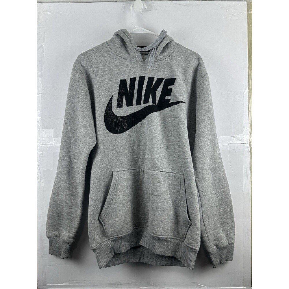 Nike Big Futura Logo Hoodie Mens Size M Heather Gray Pullover Fleece Sweatshirt